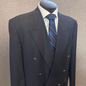 Baumler Double Breasted Wool Navy Blazer 44R Glass Buttons Austria  Garvey's